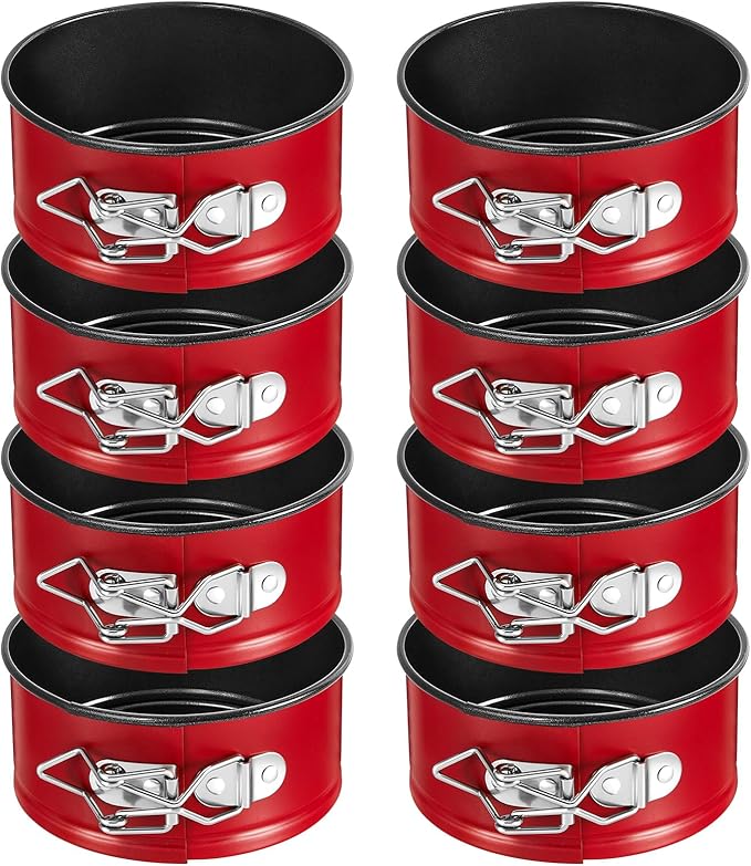 Sunnyray 8 Pcs 4 Inch Springform Pan for Baking Mini Cheesecake Pans with Removable Bottom Nonstick Leakproof Round Cake Mold Spring Form Molds for Mini Cheesecake Pizza and Quiches (Red)