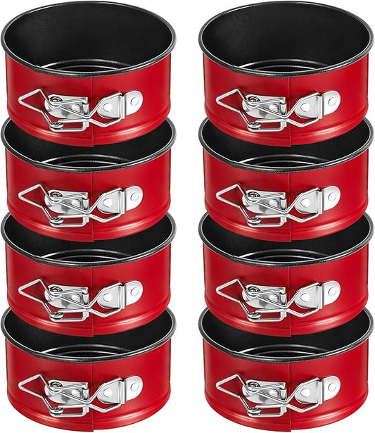 Sunnyray 8 Pcs 4 Inch Springform Pan for Baking Mini Cheesecake Pans with Removable Bottom Nonstick Leakproof Round Cake Mold Spring Form Molds for Mini Cheesecake Pizza and Quiches (Red)