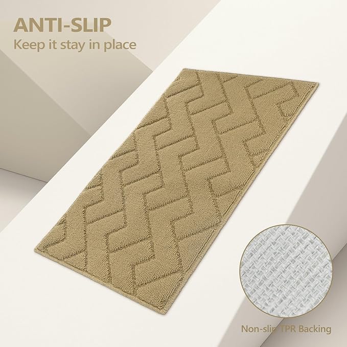 hicorfe Kitchen Rugs and Mats Sets,2 Pieces Super Absorbent Polypropylene Non-Slip Rug,Soft Comfort Floor Mat,Machine Wash for Kitchen,Hallway,Office,Sink,Laundry(20" x 31.5" Plus 20" x 48",Beige