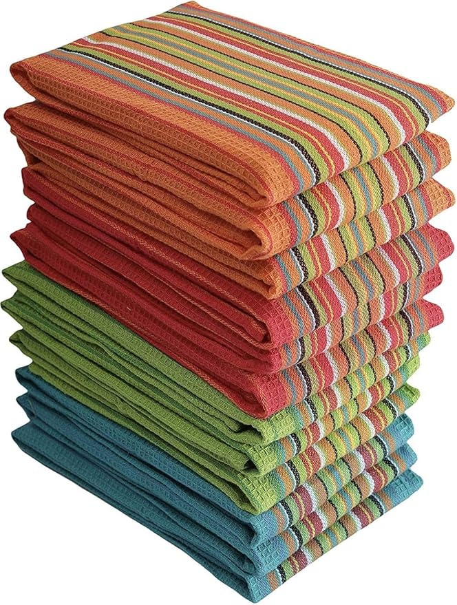 Simpli-Magic Cotton Striped Dish Towels, Commercial Grade, Multi-Color, 24 Pack, Size: 16" x 27"