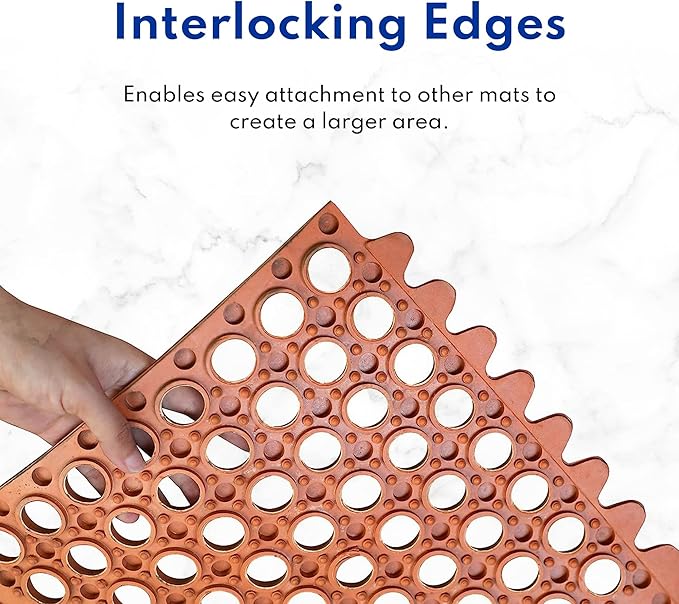 New Star Foodservice 54521 Commercial Grade Grease Resistant Anti-Fatigue Rubber Floor Mat, 36" x 60", Red