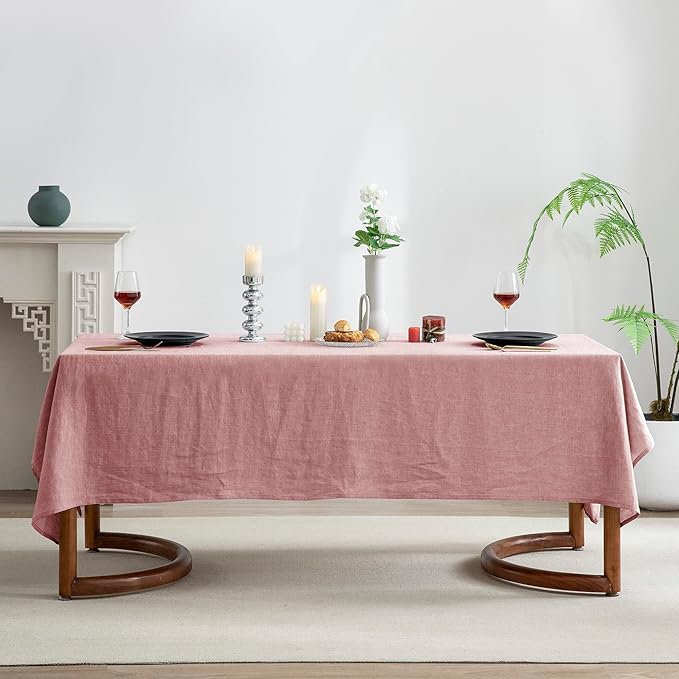 EVERLY 100% Pure Linen Rectangle Tablecloths 60x84Inches for Dining,Buffet Parties,Picnic,Events,Weddings and Restaurants,Decorative Halloween,Thanksgiving Machine Washable Tablecloths-Muddy Pink