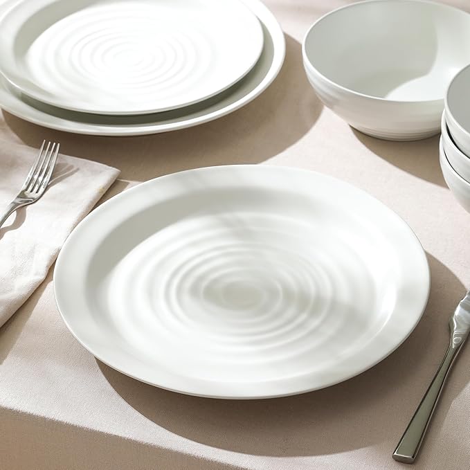 Stone Lain Orbit 24-Piece Dinnerware Set Stoneware, Plates and Bowls Set, Pasta Bowls, Microwave and Dishwasher Safe, Dish Set for 8, White