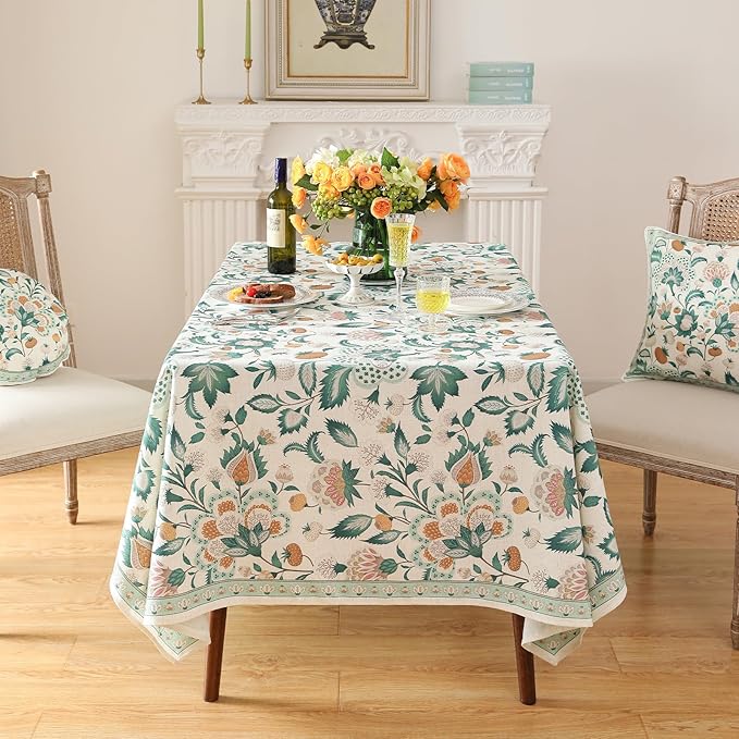 patdrea Designer French Table Cloth for Rectangle Tables,Vintage Italian Floral Tablecloth,Country Summer Linen Tablecloth,Wrinkle Free Table Cover for Kitchen Dining,Christmas,63" x 87"