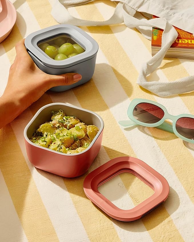 Caraway Mini Food Storage 11pc Set - Glass Storage Containers for Food - Non-Toxic Ceramic-Coated Glass - Air Release Technology - Compact & Stackable Design - Mist