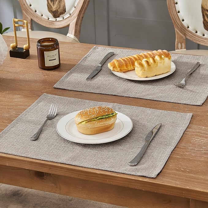 BALCONY & FALCON Placemats Set of 4 Faux Linen Cloth Place Mats Washable Waterproof Wrinkle Resistant Table Placemats for Dining Kitchen Farmhouse Indoor & Outdoor Use(Taupe Gray, 13.8”x 17.7”