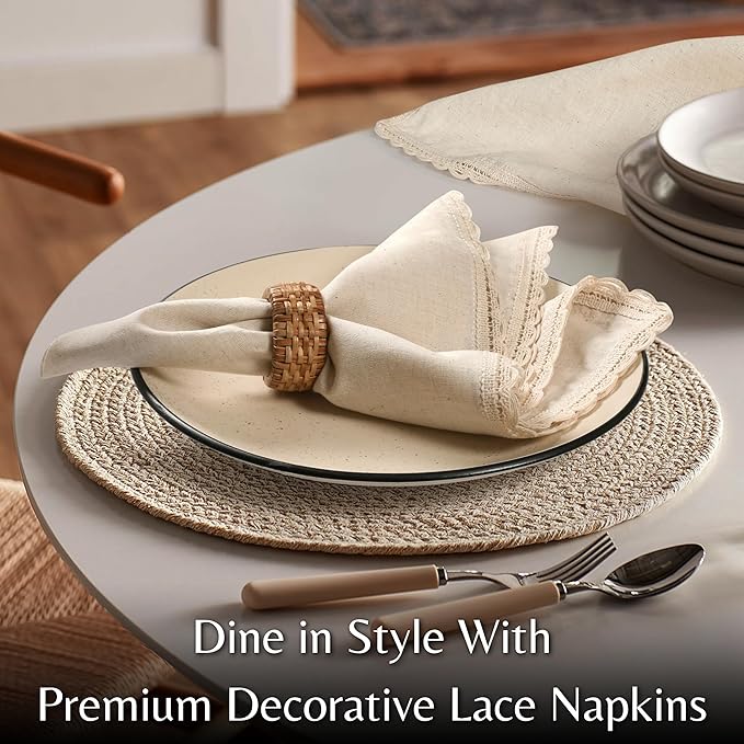 Ramanta Home Natural Coth Dinner Napkin Set of 12 Premium Cotton 20X20 Inch Oversized Linen Flax Lace Soft & Durable Washable Ideal for Everyday Use Parties Thanksgiving Christmas Halloween
