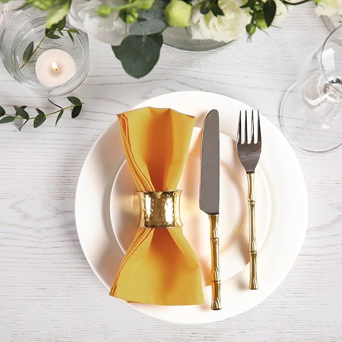 Ramanta Home Set of 12 Polyester Cloth Napkins 18x18 Inches - Washable Dinner Napkins with Hemmed Edges for Weddings, Thanksgiving, Hotel - Durable Table Linen for Parties or Everyday Use - Mustard