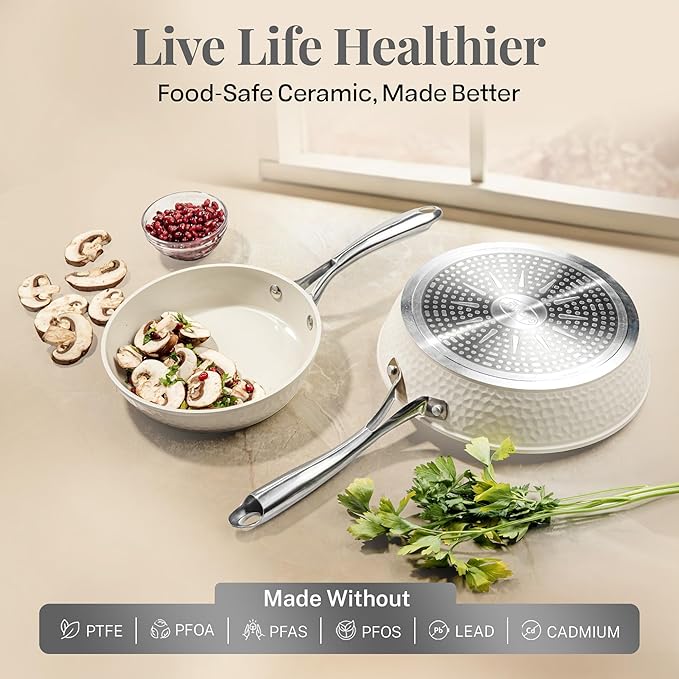 Gotham Steel Hammered 15 Pc Ceramic Cookware Set Nonstick, Deep Pots and Pans Set Non Stick with Induction Cookware, Cooking Utensils & Steamer, Non Toxic PFOA PFOS Free, Oven & Dishwasher Safe