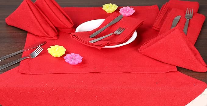 Ramanta Home Red Cotton Dinner Napkins Set of 12 | 100% Cotton 18x18 Inch Cloth Napkins | Reusable Fabric Table Napkins for Everyday Use, Parties, Weddings, Thanksgiving, Christmas, Halloween