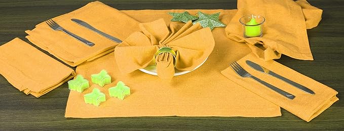 Ramanta Home Mustard Cotton Dinner Napkins Set of 12 | 100% Cotton 18x18 Inch Cloth Napkins | Reusable Fabric Table Napkins for Everyday Use, Parties, Weddings, Thanksgiving, Christmas, Halloween
