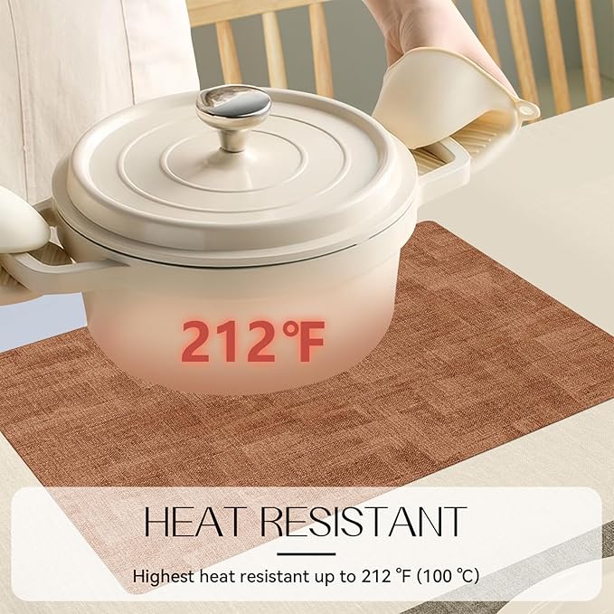 Romanstile Reversible Vinyl Placemats Set of 8, Faux Leather 100% Waterproof Oil-Proof Wipeable Place Mats, Heat Resistant Dual Sided Table Mats for Kitchen/Dining/Party (Grey Orange, 12 x 17 Inch)