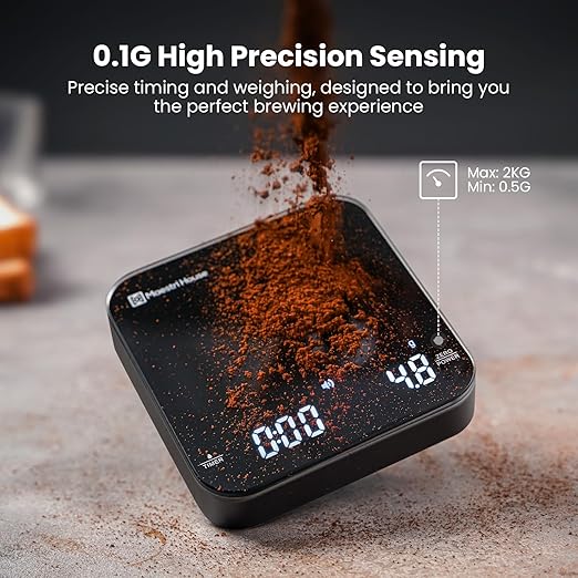 Rechargeable Mini Coffee Scale with Timer, Maestri House Espresso Scale, 2kg/0.1g Accurate Scale for Espresso and Pour-Over Coffee, Portable Digital Kitchen Scale with Automatic Timing（Black）