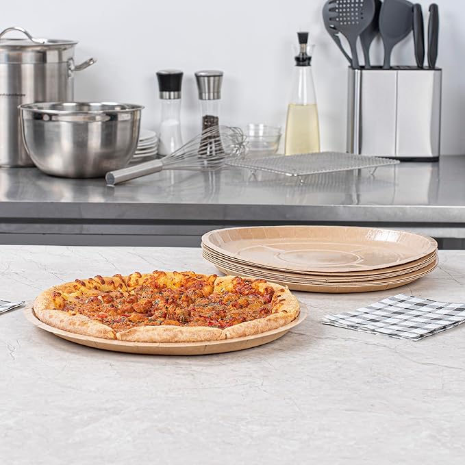 Restaurantware-Eco Pie 12 Inch Paper Pizza Trays, 25 Round Pizza Pans - Oven-Ready, Microwavable, Kraft Paper Pan For Individual Personal Pizzas, For Baking, Cooking, Bread, Meat, Or Pies