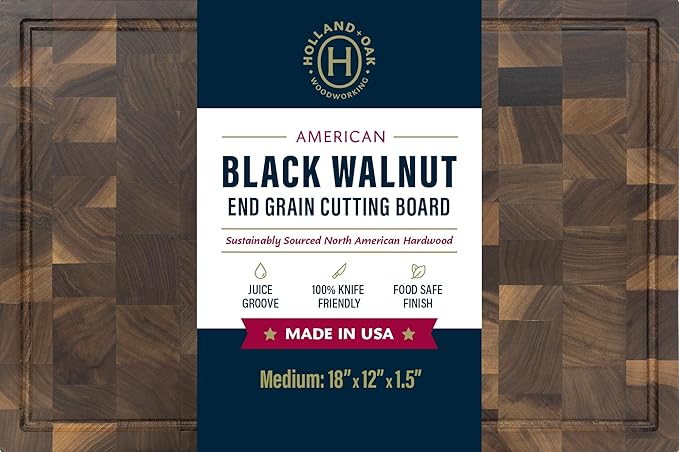 Handmade Walnut Cutting Board with Juice Groove and Handles – Includes Natural Wood Seasoning Wax – Premium Wooden Chopping Board Gift Set