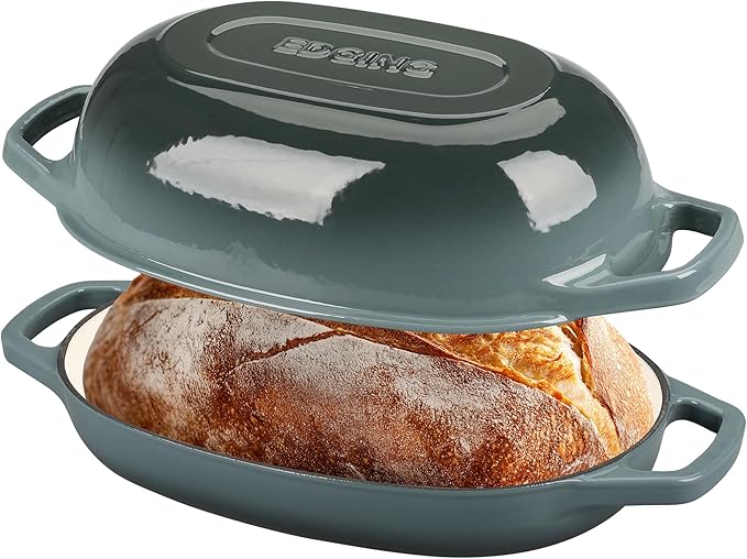 Enameled Cast Iron Oval Dutch Oven Pot with Lid, Dutch Oven for Sourdough Bread Baking, Oval Bread Pan, 5qt, Slateblue