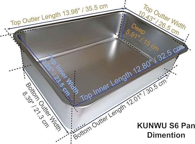 KUNWU Stainless Steel Sheet Pan 14"x10"x6", Rectangle Bakeware, Cake Pan Corrosion Resistant Easy Clean Durable (S (14"x10"), 6" Deep)