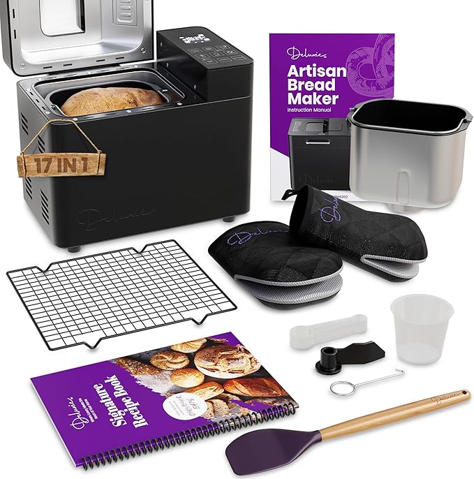 2LB Sourdough Bread Maker Machine for Home Bakery - 17 Program Gluten Free Bread Machine Maker with 15H Timer, 3 Loaf/Crust Sizes, Nut Dispenser - Aluminum Breadmaker Machines w/Recipe Book