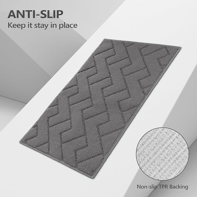 hicorfe Kitchen Rugs and Mats Sets,2 Pieces Super Absorbent Polypropylene Non-Slip Rug,Soft Comfort Floor Mat,Washable for Kitchen,Hallway,Office,Sink,Laundry(24" x 35"+24" x 71",Grey)