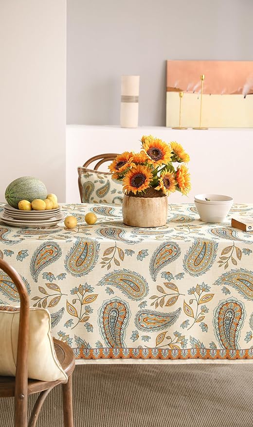 patdrea Designer French Vintage Table Cloth,Italian Floral Tablecloth for Rectangle Tables,Country Summer Linen Tablecloth,Wrinkle Free Table Cover for Kitchen Dining,Christmas,63" x 94"