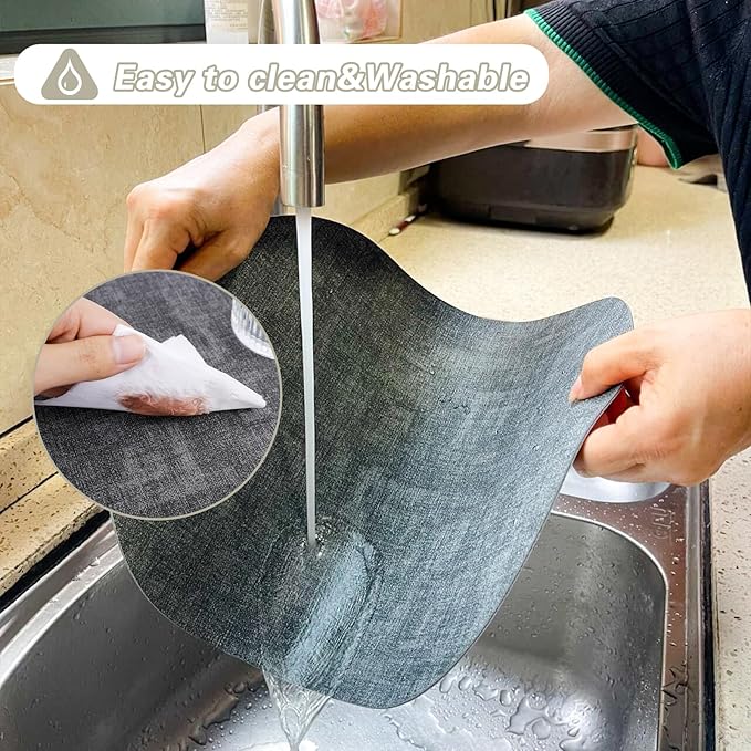 Oval Waterproof Placemats Set of 6,Black Faux Leather Placemat Non Slip Reversible,Heat Resistant Wipeable Table Placemats for Dining Table,Modern Table Protectors