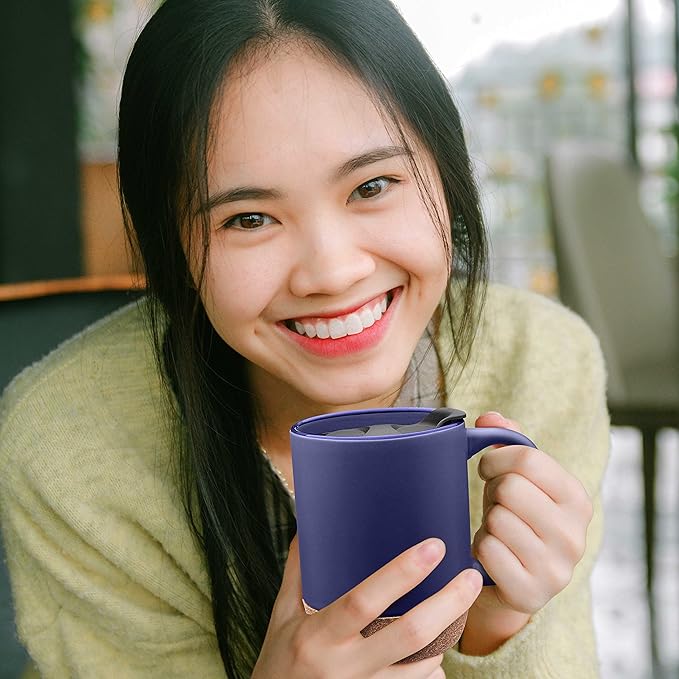 DISCOUNT PROMOS Barista Ceramic Mugs with Cork Bottom 13 oz. Set of 12, Bulk Pack - Perfect for Coffee, Tea, Espresso, Hot Cocoa, Other Beverages - Blue