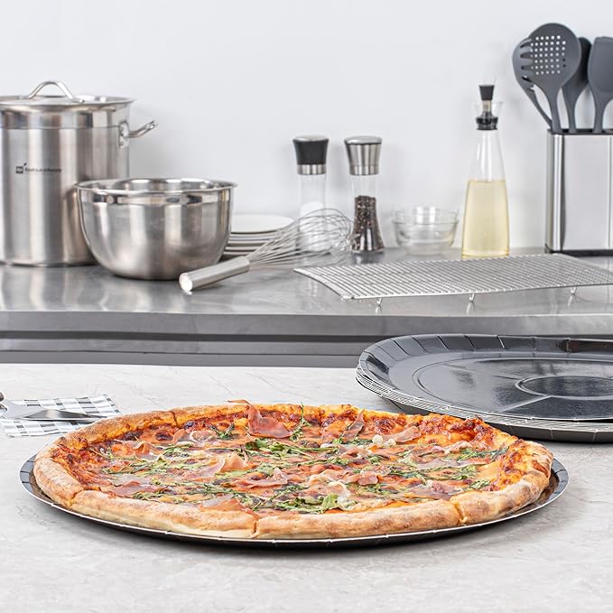 Restaurantware-Eco Pie 18 Inch Paper Pizza Trays, 25 Round Pizza Pans - Oven-Ready, Microwavable, Black Paper Pan For Large-Sized Pizzas, For Baking, Cooking, Bread, Meat, Or Pies
