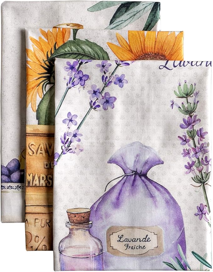 Maison d' Hermine Kitchen Towels Set of 3 100% Cotton 27.50" x 20" Reusable Cloth Tea Dish Towels Absorbent with Hanging Loop for Kitchen, Home, Dining, Cocktail Parties Spring/Summer (Fanny)