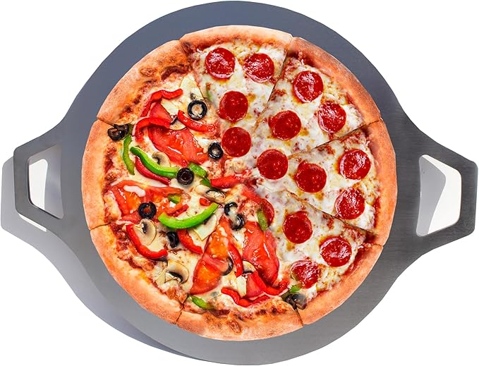 Pizza Steel for Oven & Grill – Heavy Duty Baking Steel Pizza Stone, Round Baking Steels with Dual Handles，Carbon Pizza Pan for Crispy Crust, Bread, Cooking & BBQ