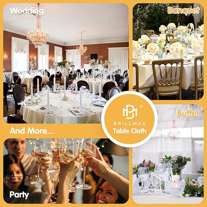 BRILLMAX 4 Pack Ivory Round Tablecloths 120 Inch - Circle Bulk Linen Polyester Fabric Washable Table Cloth Cover for Wedding Reception Banquet Birthday Party Buffet Restaurant