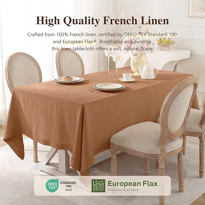 Linen World Linen Tablecloth, 100% French Linen Beige Tablecloth 120" x 60" Inch, Washable Rectangular Tablecloth for Dining, Outdoor, Weddings and Restaurants, Decorative Valentine Easter