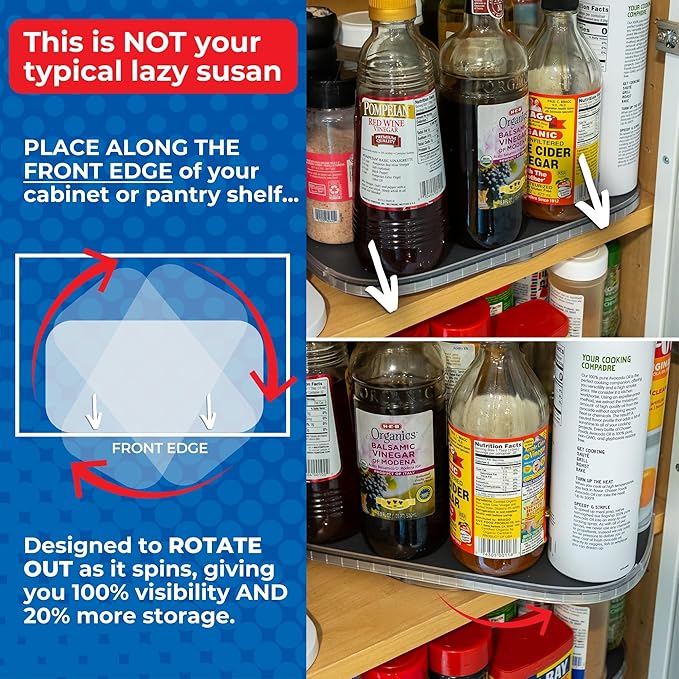 Mighty Susan Sidekick Steel-Reinforced Rotating Cabinet Organizer - Rectangular Turntable for Tall Bottles & Bulk Storage - Holds Up to 30 lbs with Non-Slip Mat - Perfect for Kitchen and Pantry