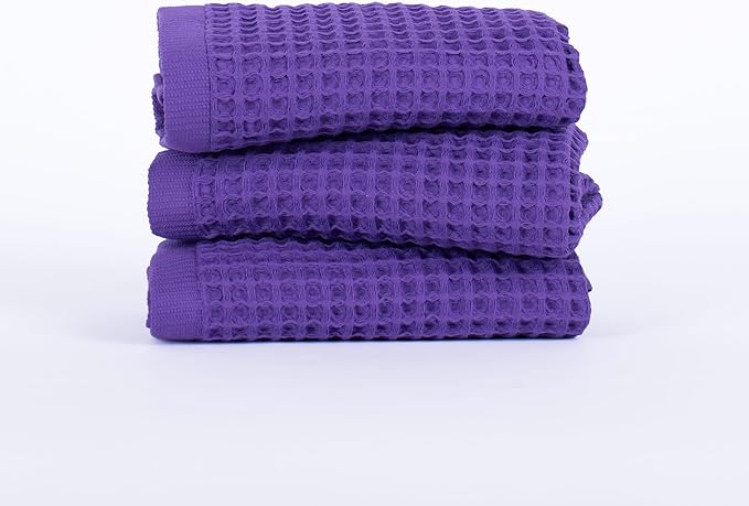 PÜSKÜL Organic Waffle Kitchen Towel 100% Turkish Cotton Set of 3 Lilac - Premium Quality, Soft, Quick-Dry, Absorbent, Lint-Free Hand Towels 32X16 Inches (3, Lilac)