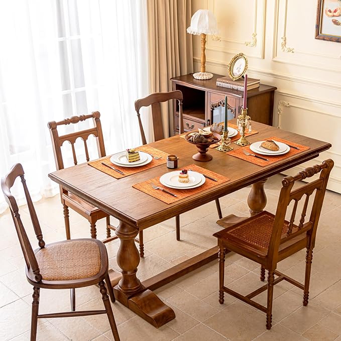 KXN Thanksgiving Placemats Set of 6, Dual-Layer Thickened Faux Linen Table Mats, Heat Resistant & Wrinkle-Free, Machine Washable Cloth Place Mats for Kitchen Dining Indoor Outdoor (Orange)