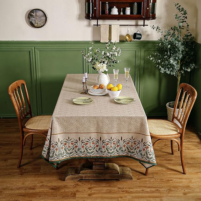 patdrea Floral Linen Table Cloth Durable Breathable Tabletop Cover Decorative Kitchen Dining Tablecloth for Rectangular Square Tables for Parties,Holiday,Christmas,55"*55"