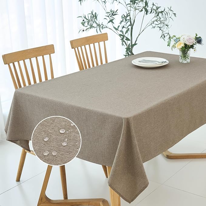 maxmill Square Tablecloth Linen Texture Stain Resistant Waterproof Wrinkle Resistant Washable Soft Table Cloth, Decorative Fabric Table Cover for Dining Room Dinner and Party, 52 x 52 Inch, Mocha