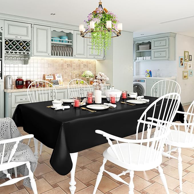 homing Square Vinyl Tablecloth, Waterproof Spillproof Plastic Flannel Backed Table Cloth, Wipe Clean Table Cover for Dining, Buffet Parties and Camping (Black, 54" x 54")