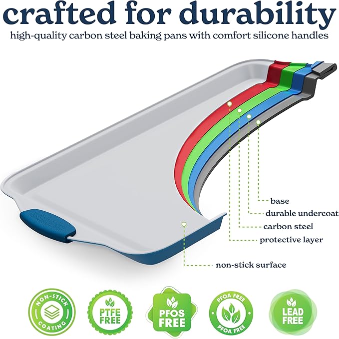 Country Kitchen Nonstick Stackable Bakeware Set - Heavy Duty, Durable, Easy Release Baking Set, Navy, 10 Pcs