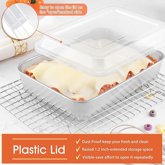 Herogo Baking Pan with Lid, 7 x 9 Inch Stainless Steel Nonstick Deep Pan, Rectangle Cakes Bakeware with Lid for Brownies Casseroles, Non Toxic & Dishwasher Safe, Set of 2