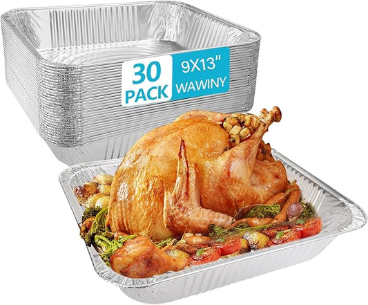 9x13 In Aluminum Pans, 30PCS Extra Deep Disposable Baking Pans for Roasting, Baking, Cooking, Food Prep, Chafing, Steam Table, Oven, Cake, and Party Catering.