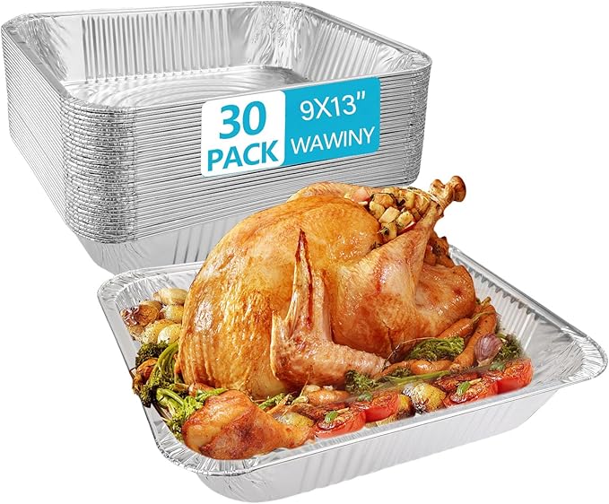 9x11 In Aluminum Pans with Lids, Extra Deep Disposable Baking Pans for Roasting, Baking, Cooking, Food Prep, Chafing, Steam Table, Oven, Cake, and Party Catering. (30-no lids)