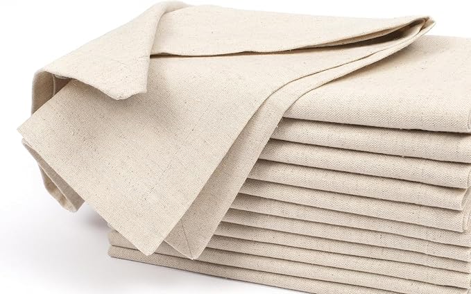 Flax Linen Cotton Cloth Napkins Set of 12-18x18 inch Dinner Napkins, Machine Washable, Soft & Durable for Home, Restaurants, Events - Natural Color