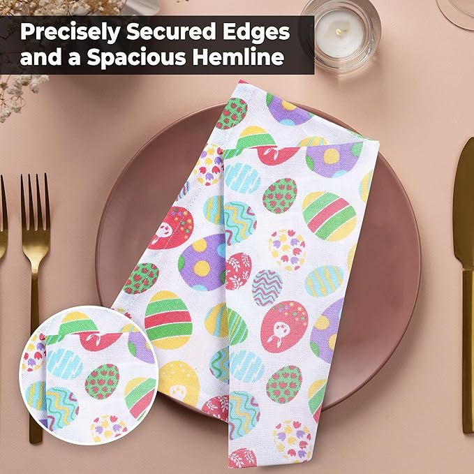 Urban Villa Easter Cloth Napkins Easter Eggs Print 100% Cotton Dinner Napkins Set of 12 (20x20 Inches) Highly Absorbent Soft Durable Washable Reuasble Ideal for Everyday Use Wedding Parties