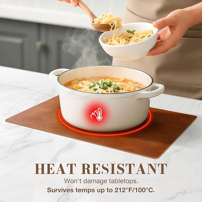 Roxifina Faux Leather Placemats Set of 8 - Vinyl Placemats Wipeable Waterproof Oil-Proof PU Place Mats Heat Resistant Reversible Table Mats for Dining, Kitchen, Outdoor, 12 x 17 Inch (Reddish Brown)