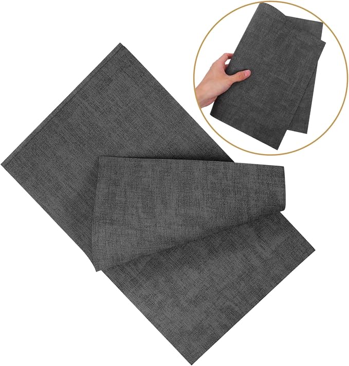 Angoily 2pcs Reversible Faux Leather Placemats Non-Slip Heat Resistant Dining Table Mats with Fabric Texture Spillproof Protection for Indoor Outdoor Kitchen Use