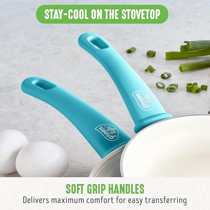 GreenLife Non Stick Fry Pan Set (7" & 10"), Non-Toxic PFAS-Free Ceramic Skillets, Dishwasher & Oven Safe, Egg Omelet Frying Pans, Stay- Cool Handles, Kitchen Home Cooking Essentials, Caribbean Blue