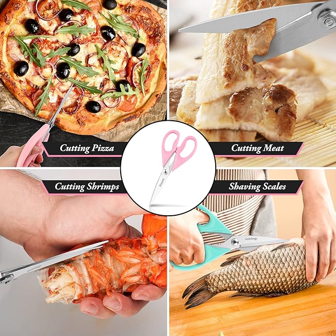 iBayam Kitchen Scissors, Purple Kitchen Utensils Accessories, All Purpose Heavy Duty Meat Scissors, Poultry Shears, Dishwasher Safe, Stainless Steel, 2-Pack, Pastel Pink, Soft Purple