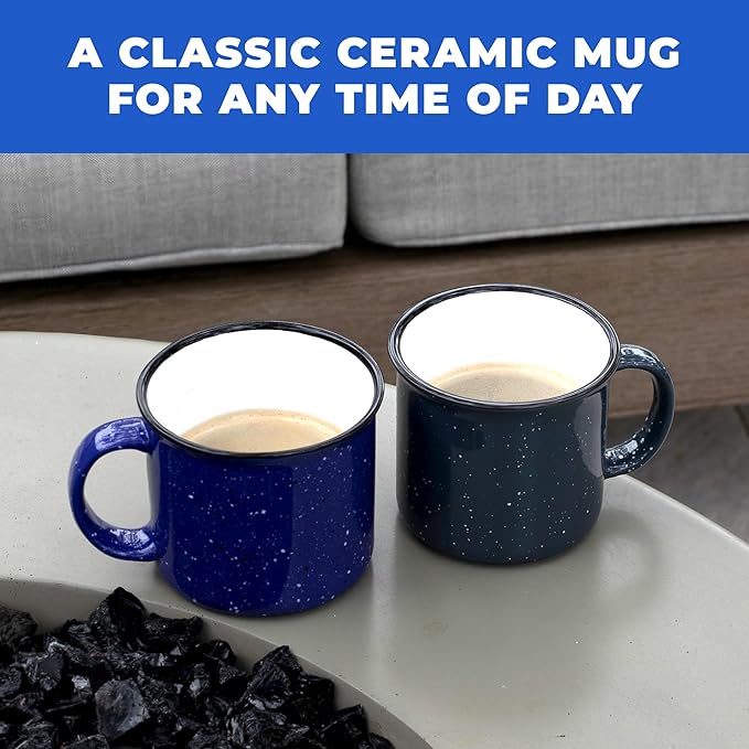 Set of 16 Ceramic Campfire Mugs – 15 Oz, Black – Coffee & Tea Cups for Home, Work, Travel, Camping – Customizable, Great for DIY, Events, Companies