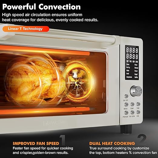Nuwave Bravo Air Fryer Toaster Smart Oven, 10-in-1 Countertop Convection, 1800 Watts, 21-Qt Capacity, 50°-450°F Temp Controls, Top and Bottom Heater Adjustments 0%-100%, PFAS Free, Cream