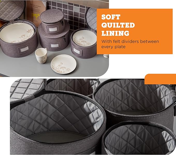 storageLAB China Storage Containers, Containers for Organizing, Hard Shell Case, Felt Plate Dividers, Moving Supplies, Storage Box, Wine, Dishes, Glasses Storage, Charger Plates Storage Containers